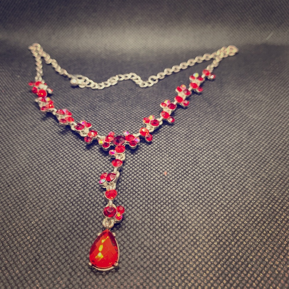 Ruby red tear drop necklace
